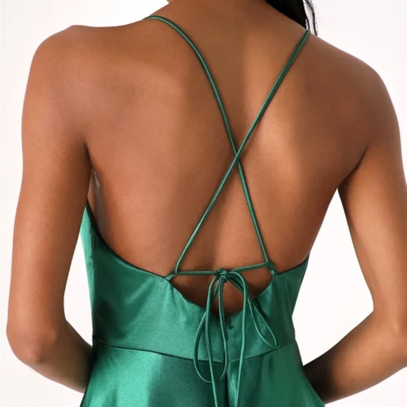 Lulus Emerald Green Satin A-Line Backless Maxi Dress - Picture 2 of 4